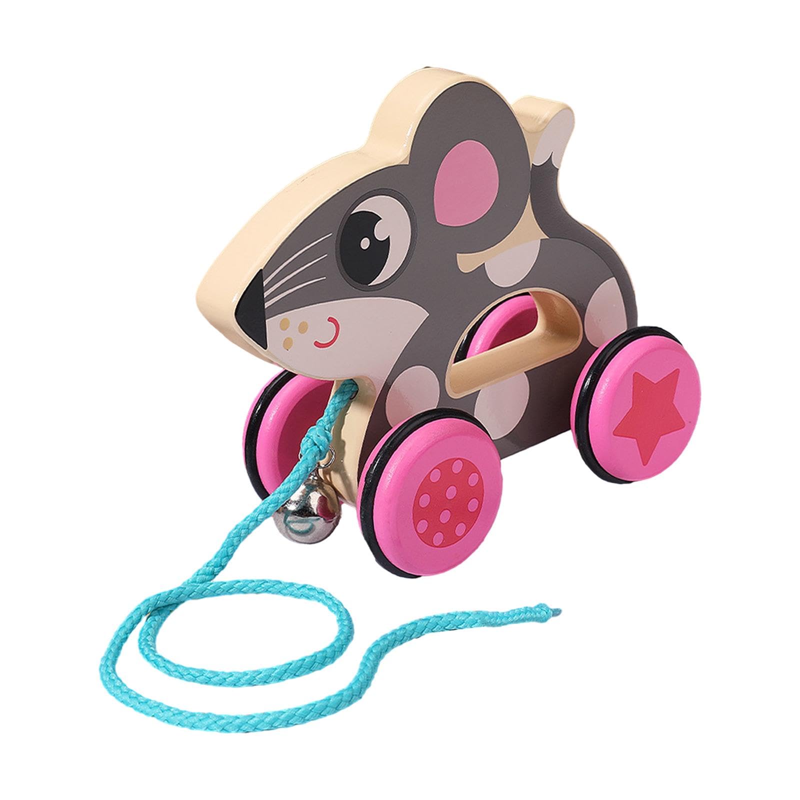 Atorse Handmade Wooden Pull Toy Animal Push And Pull Along Toys For Girls Kids Rat|Baby | Toys For Baby | Developmental Baby Toy