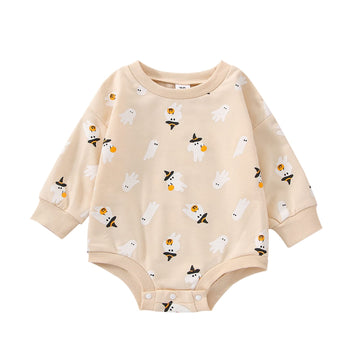 Fybitbo Halloween Baby Girl Boy Clothes Pumpkin Romper Sweatshirt Onesie Long Sleeve Bodysuit Top Fall Winter Outfit (Halloween Ghost Onesie,3-6 Months)