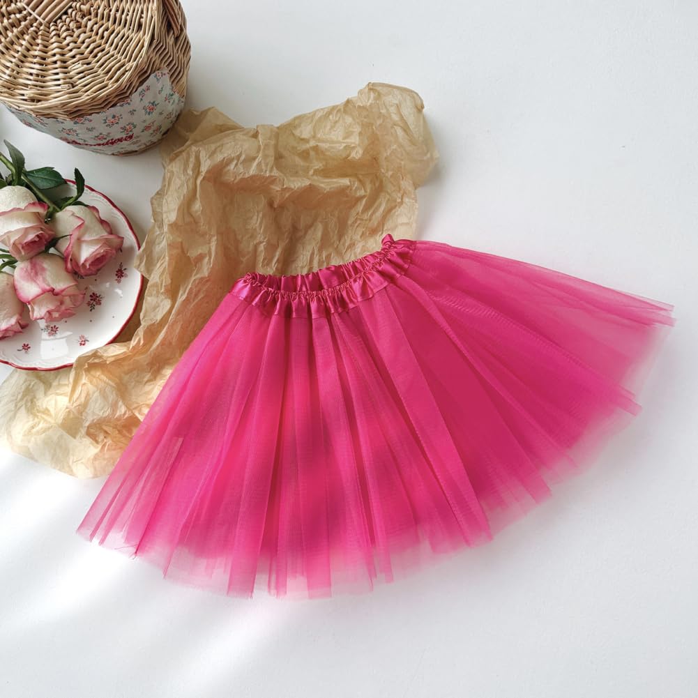 BGFKS Tutu Skirt for Girls,5 Pack Princess Party Favor Dress Skirt Set with hairclips for 2-8 Years.(Hot Pink)
