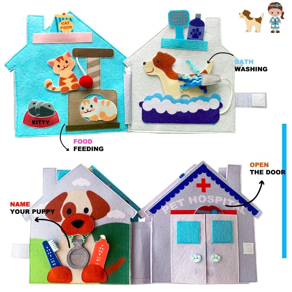 MOVEBO-Quiet Book for Toddlers Interactive Felt Busy Book for 3-Year-Old Boys and Girls Best Travel Toy and Educational Gift(Pet