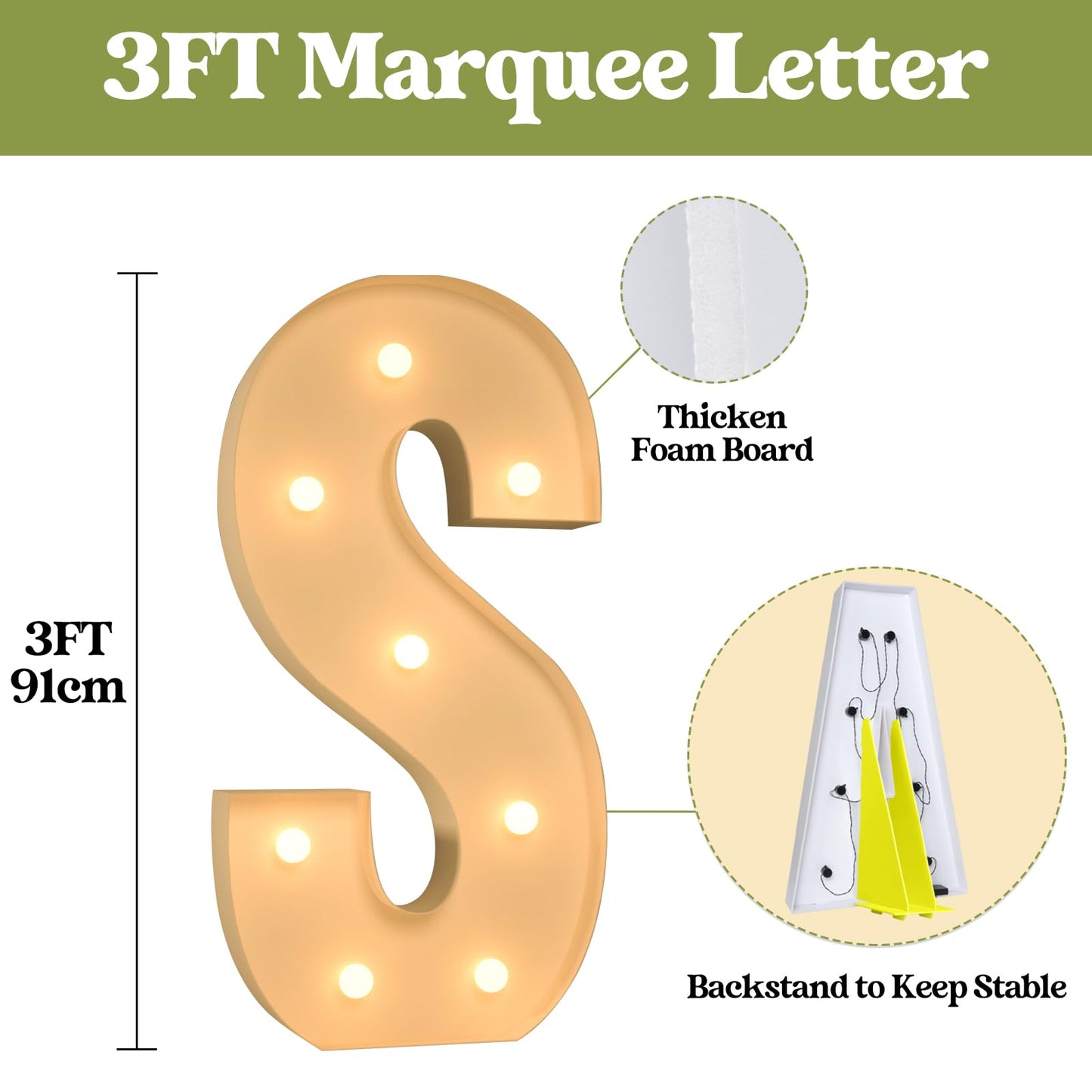 3Ft Marquee Light Up Letters, Large Marquee Letters S For Party Decorations, Big Baby Letters For Baby Shower Birthday Party Dec