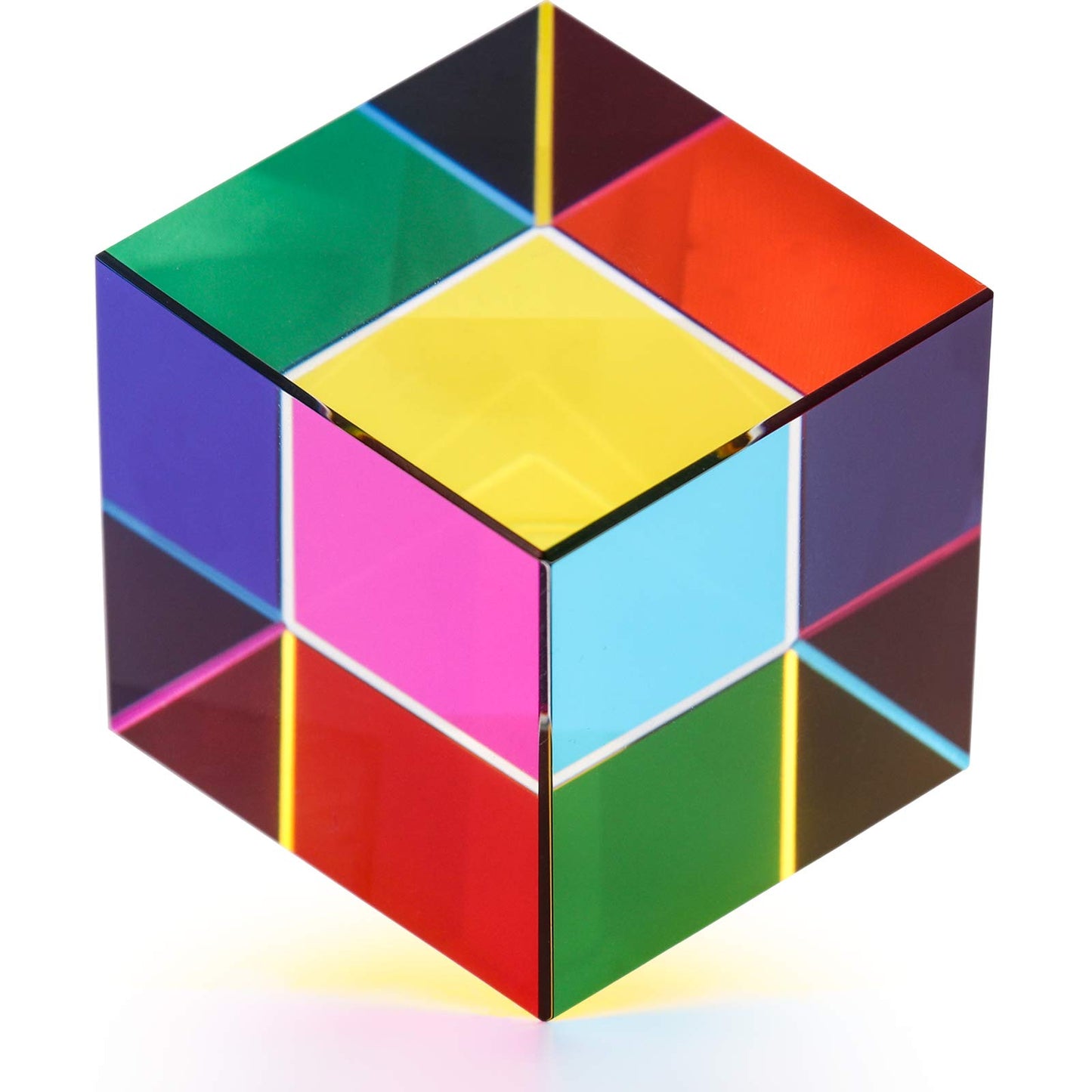 ZhuoChiMall CMY Mixing Color Cube 1.6 inch (40 mm) CMYcube Crystal Glass Prism, RGB Dispersion Prism, Multi-Color Desktop Toys E