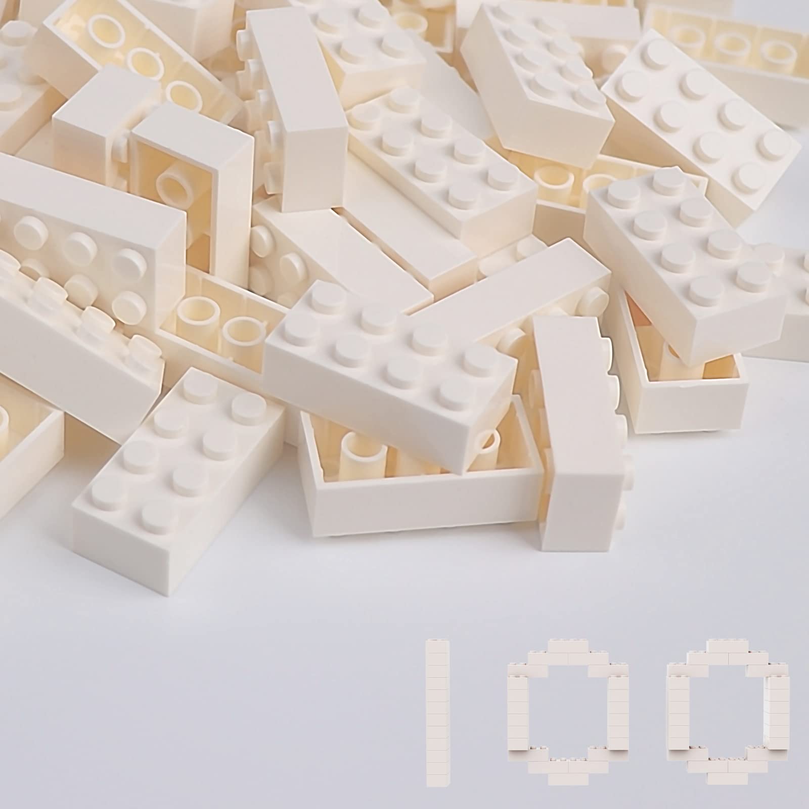 Classic Building Bricks 100 Pieces 2X4 White, Classic Brick Block Parts And Pieces 3001, Compatible With Lego, Age 6+ Creative B
