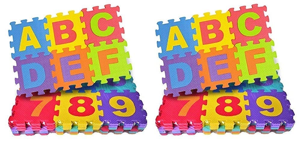 WOLFANO NonToxic ABCD Alphabet and Numbers 0 to 9 Puzzle Floor Mat (Multicolour) Set of 36 Tiles (Pack of 2)