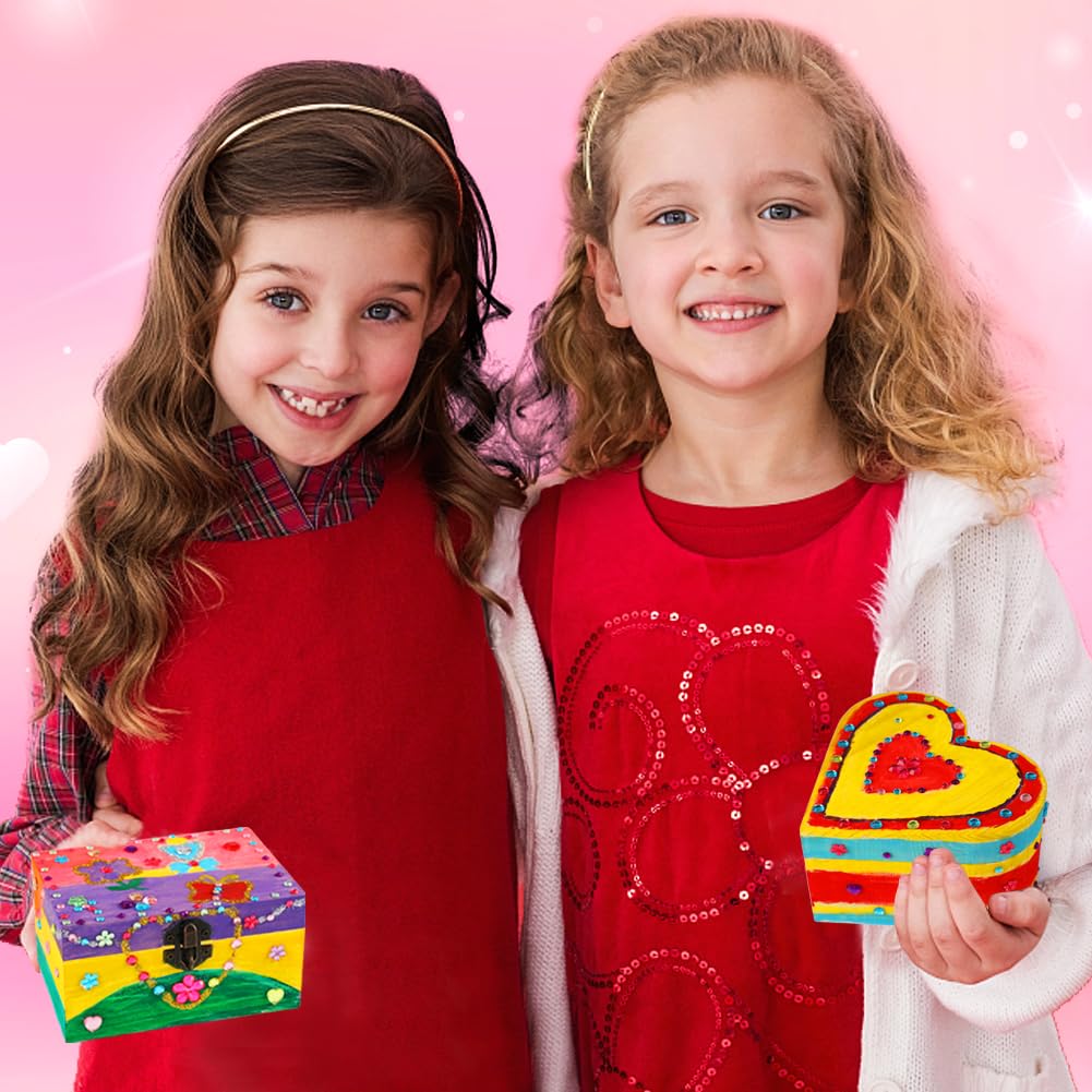 Crafts for Girls 8-12, 2 Pack DIY Wooden Jewelry Box Art Craft Supplies Painting Kit for Kids Ages 4-6 6-8 5 7 9 10 11 Year Old