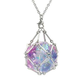 PJOY DND Necklace Empty Dice Cage for D20 Dice D&D Dungeons and Dragons Gamers DND Gifts-Silver
