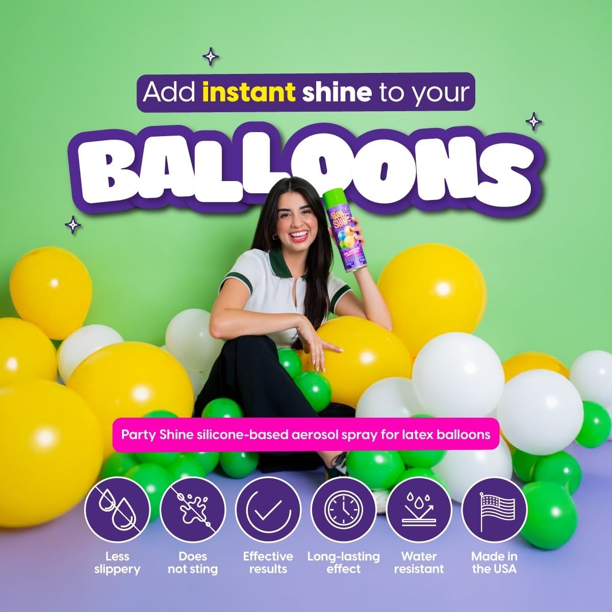 Shiny Fiesta Shine Spray for Latex Balloons, Waterproof Silicone Formula, 13oz (2 Pack), Fragrance-Free, Original Color