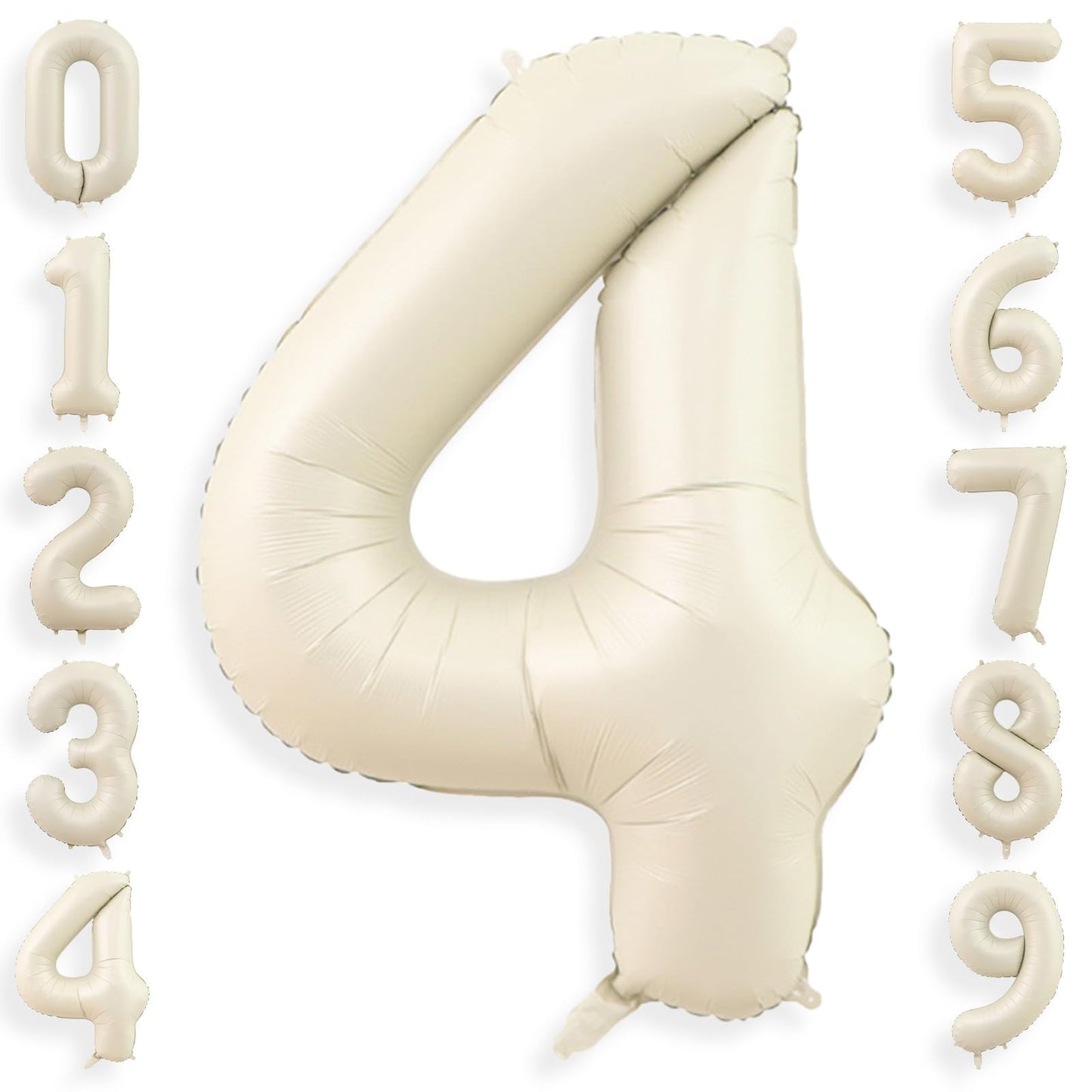 40 Inch Cream White 4 Balloon Numbers, Large Number 4 Balloon Foil Helium Number Balloons, Big 4 Mylar Birthday Balloons for Boy