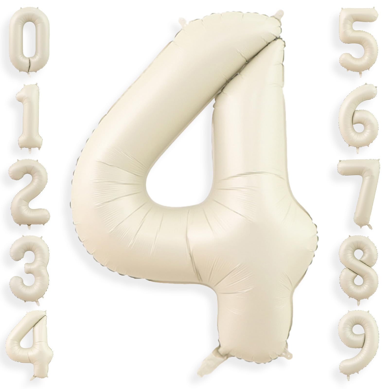 40 Inch Cream White 4 Balloon Numbers, Large Number 4 Balloon Foil Helium Number Balloons, Big 4 Mylar Birthday Balloons for Boy