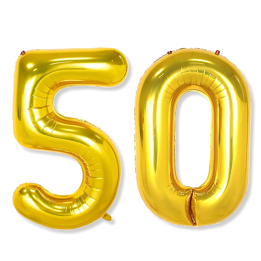 Flyloons 50 number Golden Foil Balloon 16 inch Size Birthday Decoration Items Pack of 2 | 50th Year Balloons | Fifty