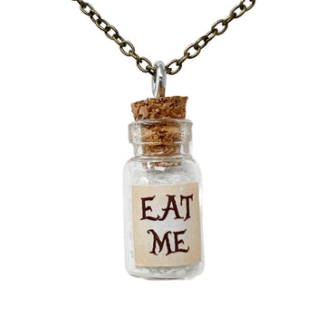 UMBRELLALABORATORY Alice in Wonderland Fairy Glow in The Dark Kawaii Necklace-Eat me handmade label sticker