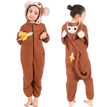 Kids Monkey Onesie Costume Boys Girls Animal Monkey Halloween Costumes For Child Toddler With Banana Accessories