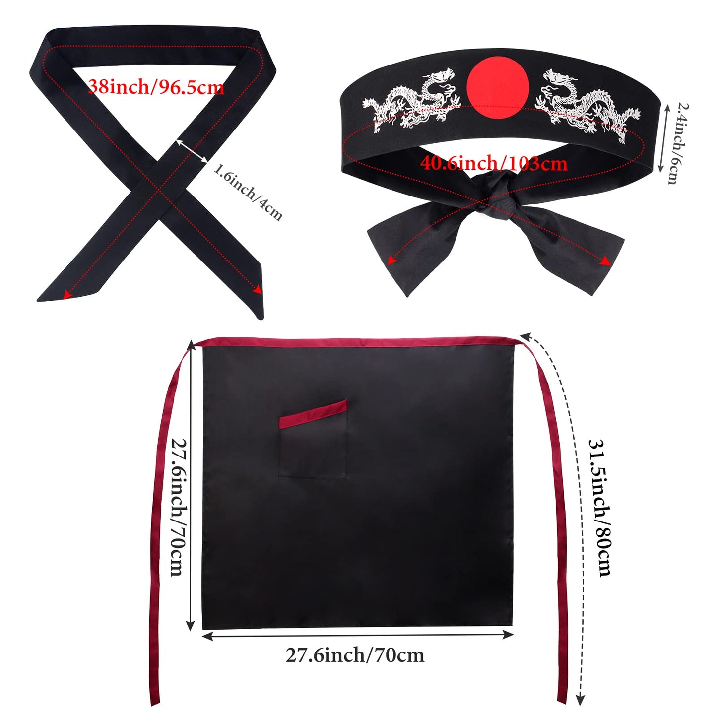 Keymall Hibachi Chef Tall Hat and Apron Costume Set with Headband Tie for Japanese Cuisine Lovers and Hibachi Enthusiasts