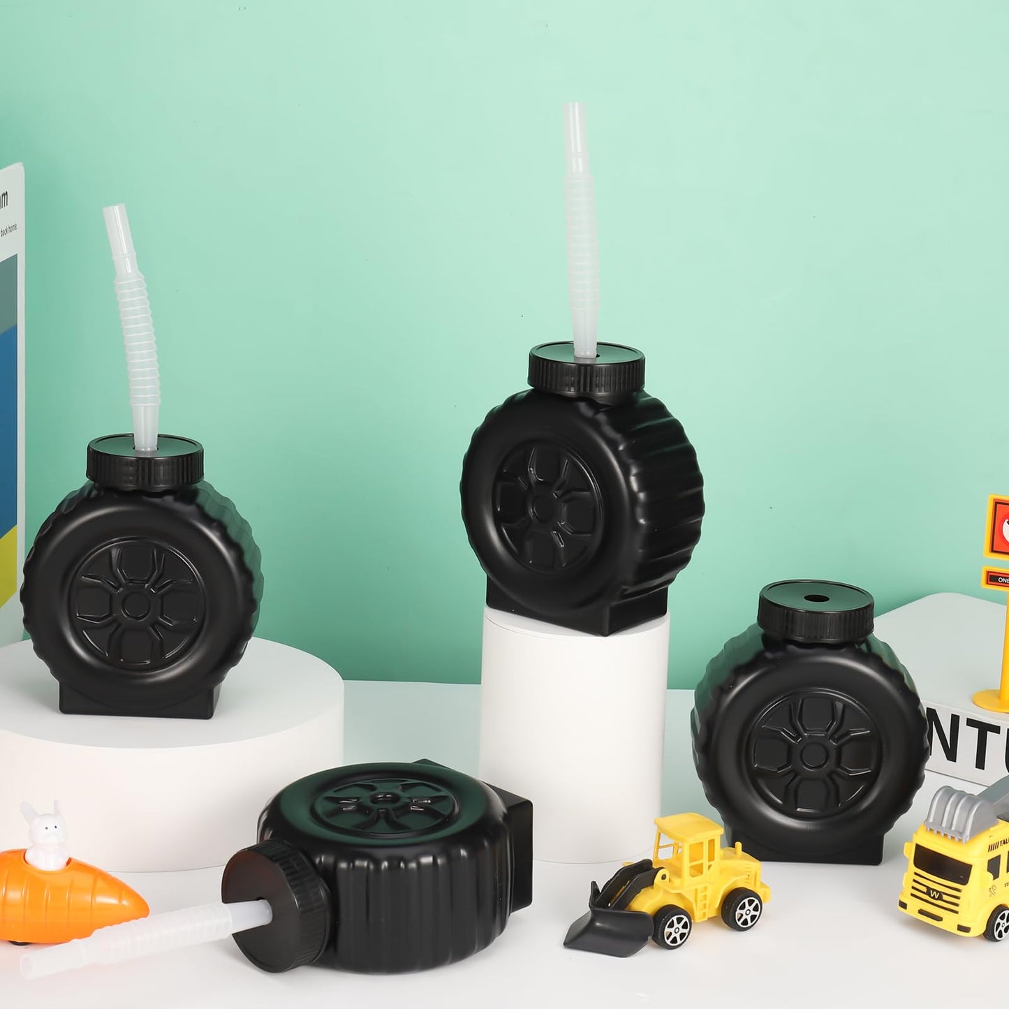 GGSTDDUP 12 Pcs Construction Truck Cup Set Wheel Water Cup Truck Construction Cup for Birthday Party Construction Theme Party Ca