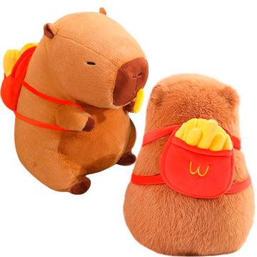 ELAINREN Ultra-Soft Stuffed Capybara Toy with Fries Backpack,Kawaii Fast Food Guinea Pig Plushie Doll Gifts/8.6''