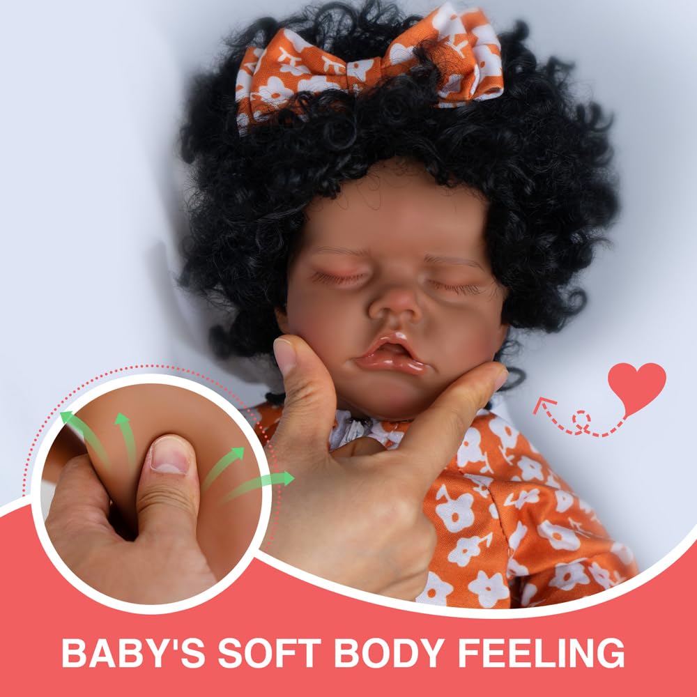Jirachi Black Lifelike Reborn Baby Dolls, Full Body Vinyl Real Life Baby Girl, Realistic Reborn Babies With Feeding Set For Kids Age 3+