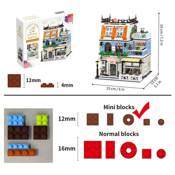 City Garden Hotel Building Sets,House Architecture Model Blocks Toys For Adults & Teens,1300 Pcs Mini Bricks With Led(Not Compat