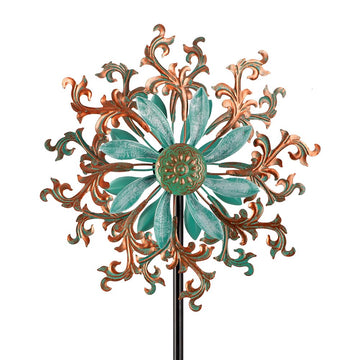Viveta Wind Spinners Outdoor, Metal Wind Sculptures For Yard And Garden,13 * 57 ''Double Windmill With Stable Stake