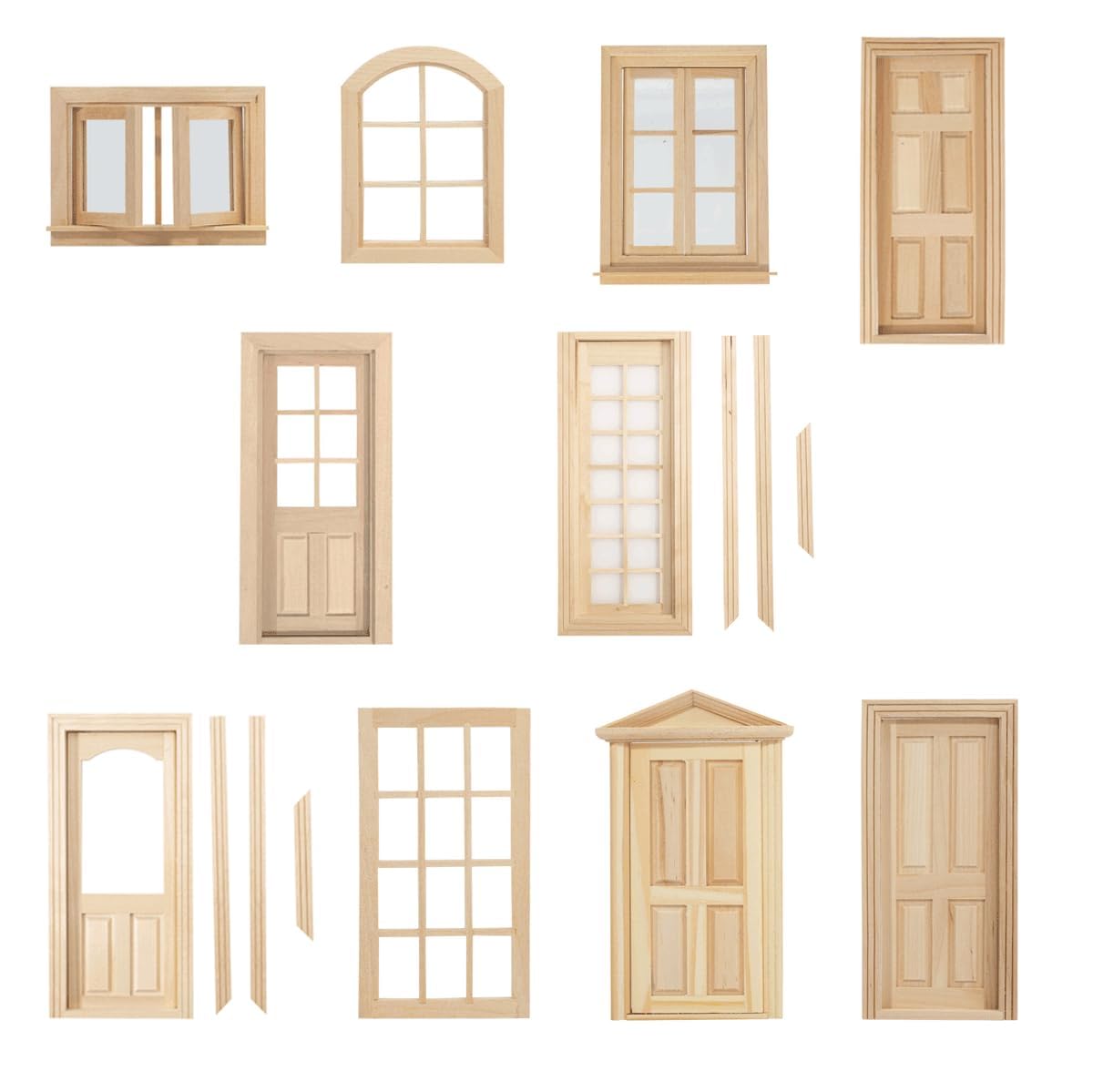 Dollhouse Windows, Wooden Miniature Dollhouse Furniture Window Frame For Dolls Houses Decoration-1: 12 Scale