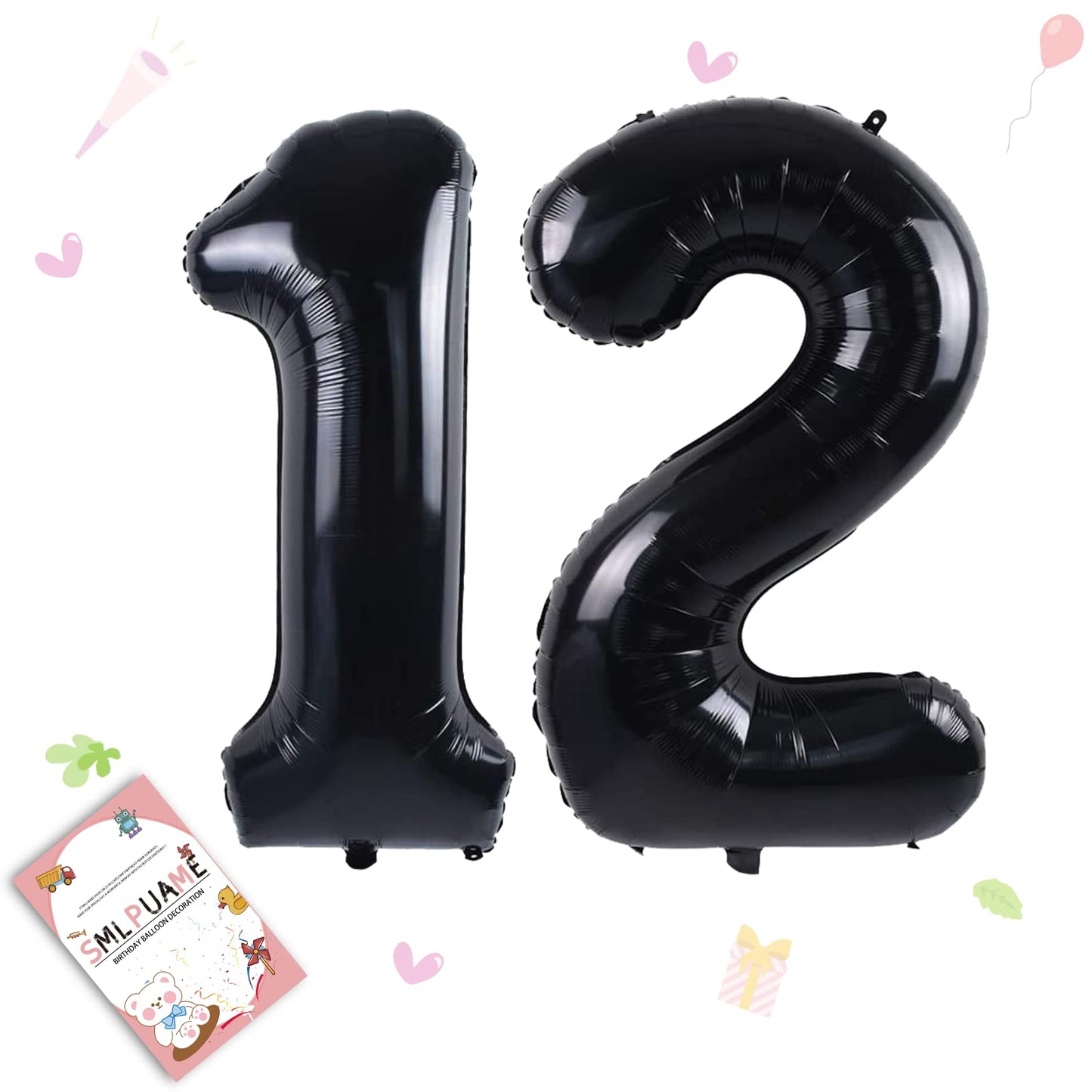 Smlpuame 40 Inch Number Balloon 0-9 Black Large Number 12 Balloons,Digital Balloons For Birthday Party Celebration Decorations S
