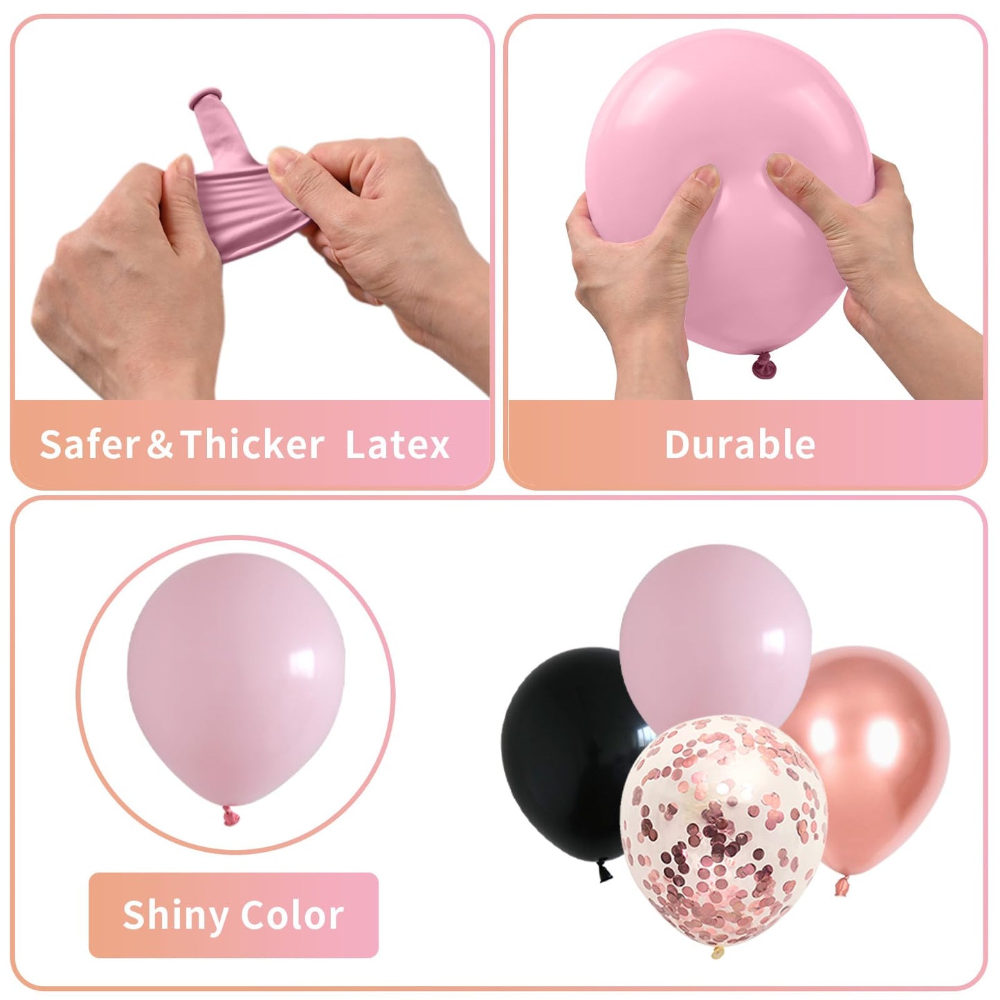 Jobkoo Pink & Black 55Pcs Balloon Set (12Inch) - Rose Gold Confetti, Female Gift, Ideal For Wedding, Birthday, Party Decoration