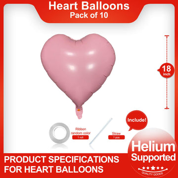 Pastel Pink Heart Shaped Balloons Pack Of 10,18 Inch Love Valentine Balloons Heart Romantic Balloons For Valentines Day Propose