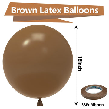 Bezente Brown Balloons 18 Inch - 30 Pack Large Thick Brown Balloons Big Round Coffee Brown Latex Balloons For Birthday Baby Show