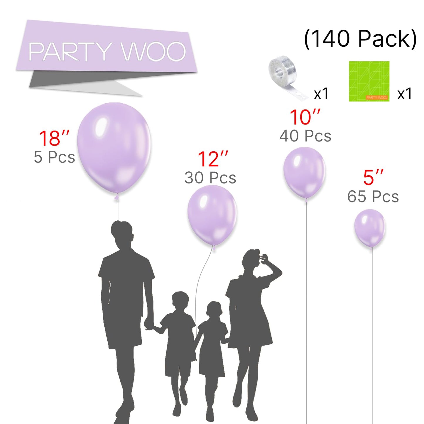 Partywoo Pearl Light Purple Balloons, 138 Pcs Light Purple Balloons Different Sizes Pack Of 18 Inch 12 Inch 10 Inch 5 Inch Purple Balloons For Balloon Garland Or Arch As Party Decorations, Purple-Z32