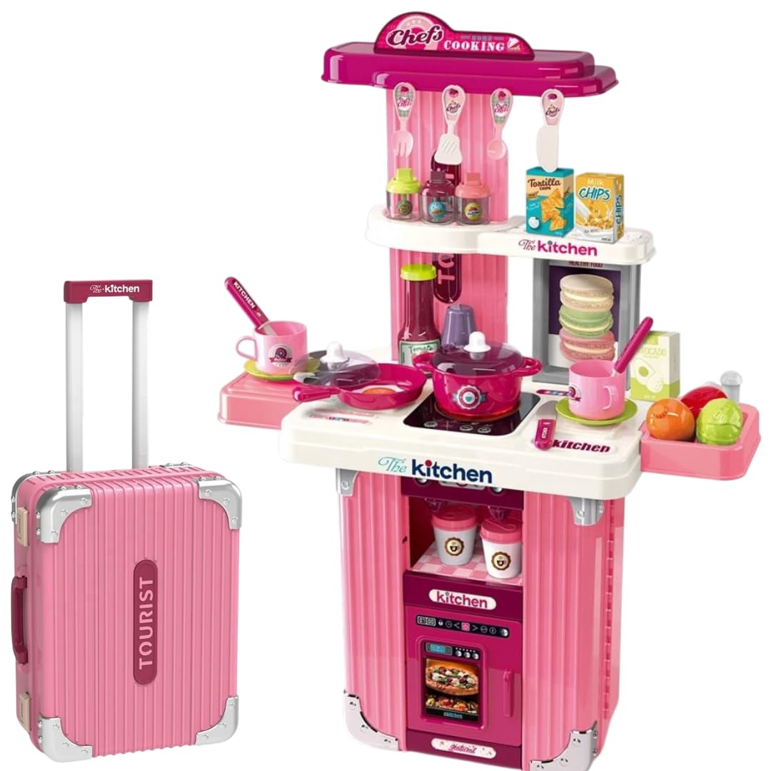 Portable Kids Kitchen Play Set with Suitcase  Pretend Cooking Toy Set with Utensils, Food Accessories & Storage Case for Childr