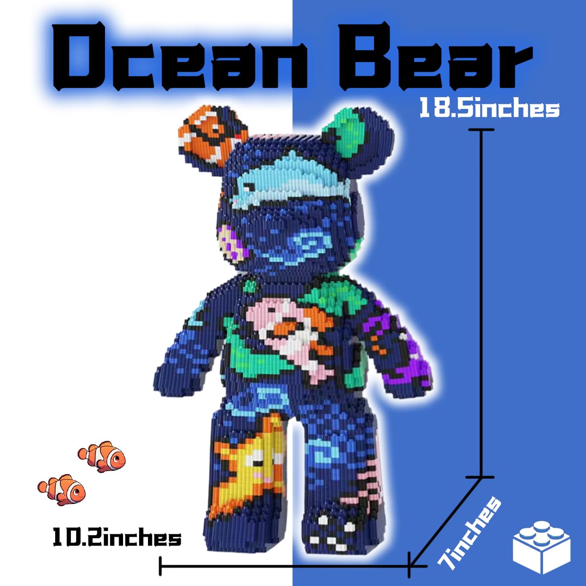 VIIOVOIIV Blue Graffiti Bear Micro Building Blocks Set(3688Pieces) Animal Winktoys Blocks Bear Building Blocks Gift for mature-themed and Kid