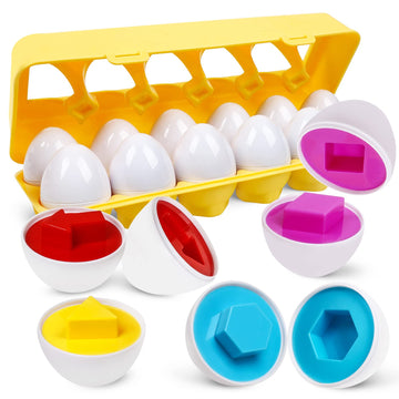 Naodongli Easter Matching Eggs For Toddlers, 12 Pcs Set Color & Shape Egg Puzzle Toys, Montessori Geometric Eggs,Educational Preschool Game Fine Motor Skill Gifts For1 2 3 Years Old Kids Boys Girls
