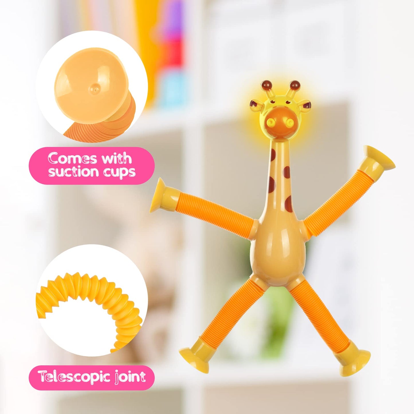 Ainiv LED Telescopic Suction Cup Giraffe Toy  4 Pieces Novel Kids Suction Cup Toys  Funny Fidget Toys  Pop Tubes Sensory Toys for Kids  Decompress Educational Sensory Toys for Kids & mature-themed