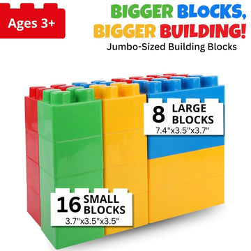 Liberty Imports 24 Pcs Giant Building Blocks Starter Set For Toddlers, Plastic Large Building Blocks For Kids Creative Play, Big Stacking Bricks For Children, Kids (Primary Colors)