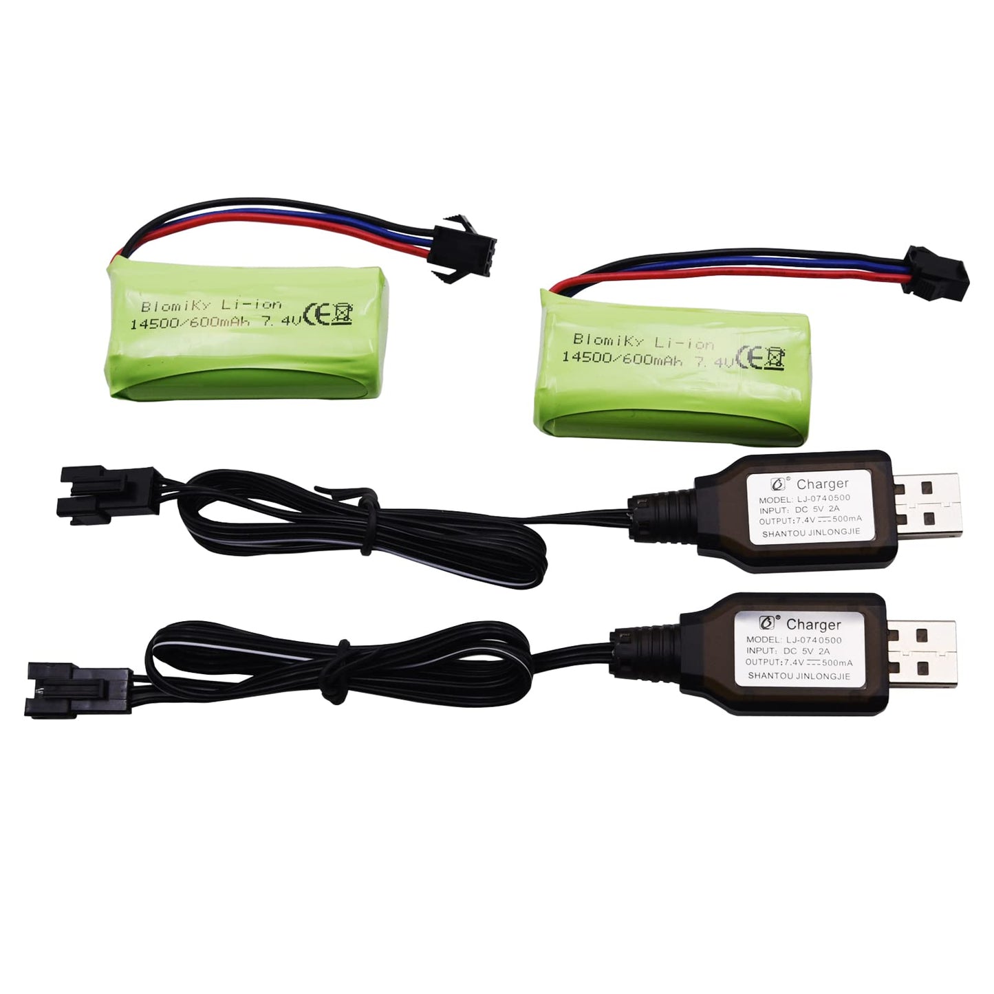 Blomiky SM-3P Plug 7.4V 2S 600mAh Battery and USB Charger Cable Suitable for G03060R New Version Amphibious RC Trucks/ C60 Batte