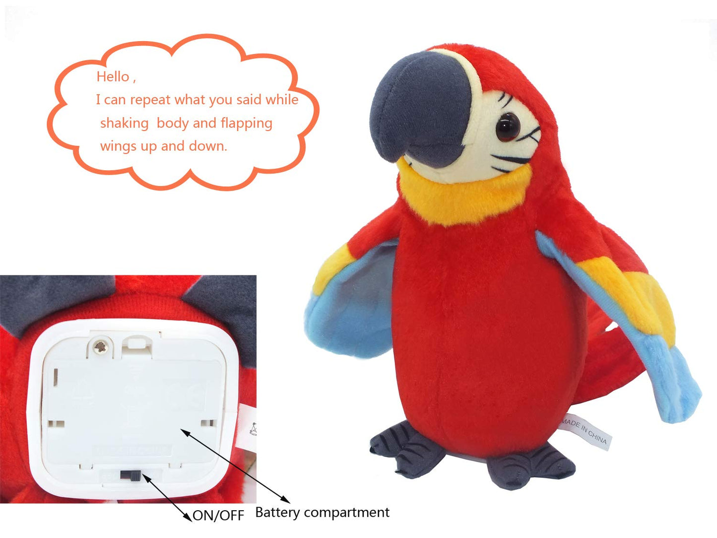 Talking Parrot Plush Toy, Repeat What You Say Funny Kids Stuffed Toys, Birthday Gift Kids Early Learning Animal Toy Electronic T