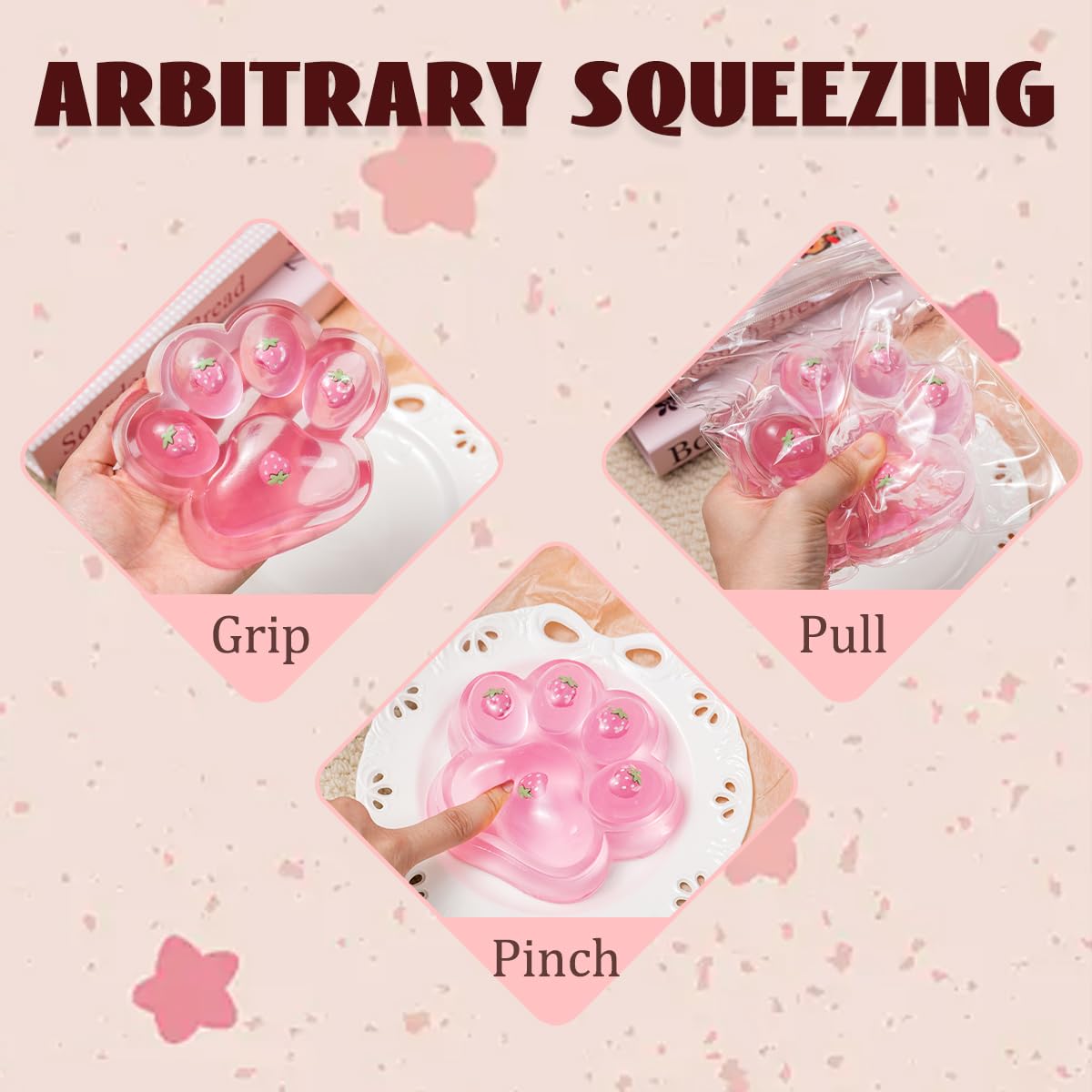 4.92 Inch Big Handmade Taba Cat Paw Squishy Toys  Pink Clear Soft Squeeze Toy for Stress Relief  Large Funny Sensory Fidget Squishies Suitable for mature-themeds Kids