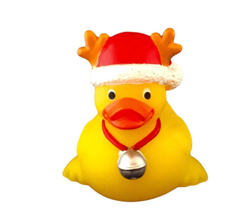 3' Christmas Reindeer Rubber Duck [Floats Upright] - Baby Safe Bathtub Bathing Toy