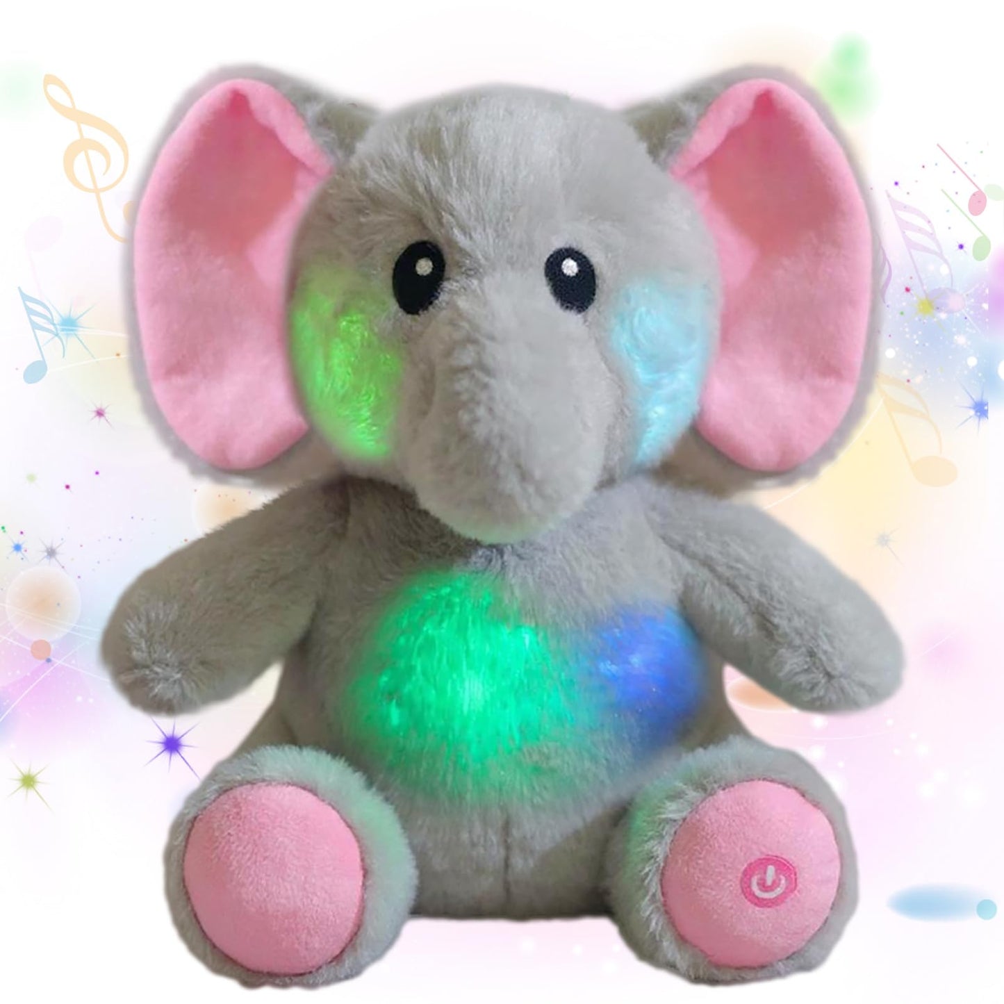 Cuteoy LED Glowing Elephant Nightlight Plush Toy, 10.5" Cotton, Musical Lullabies, Perfect Gift for Kids Boys Girls