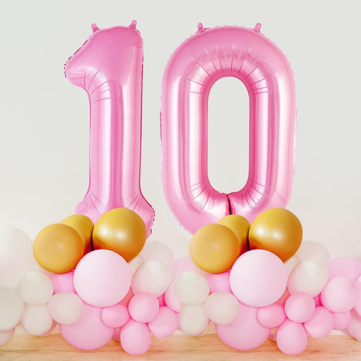 Pink Number 10 Balloon, 40 Inch Big Large Foil Helium Number Balloons, Giant Mylar Number 10 Balloons For 10 Years Old Birthday