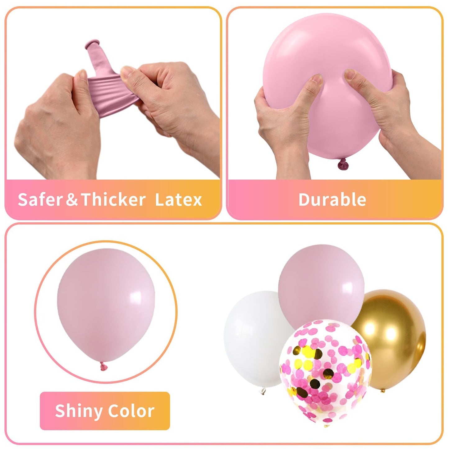 Pink And Gold Balloons, 60 Psc Light Pink And White Balloons With Pink Gold Confetti Metallic Gold Balloons, 12 Inch Pastel Baby