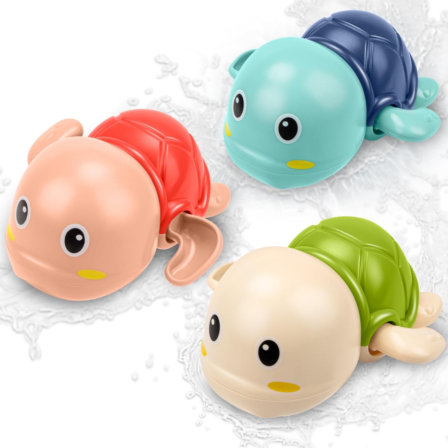 TOHIBEE Swimming Turtle Bath Toys - Blue Plastic Floating Toys for Toddlers 1-3 Years Old, Small Bathtub and Pool Fun