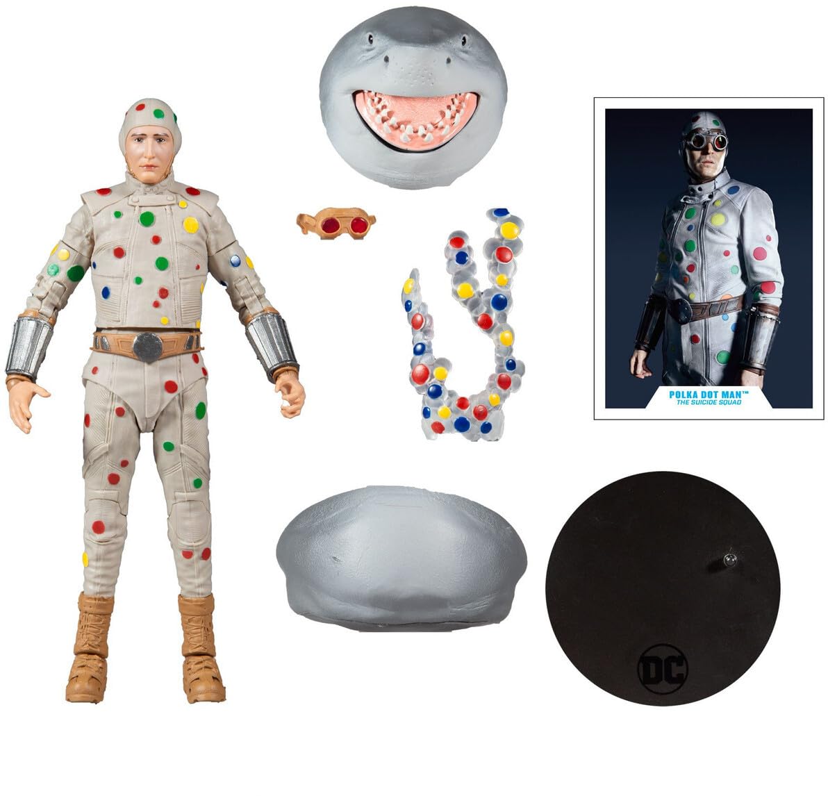 Mcfarlane Toys Dc Multiverse Polka Dot Man (The Suicide Squad) 7' Action Figure With Build-A King Shark Piece And Accessories