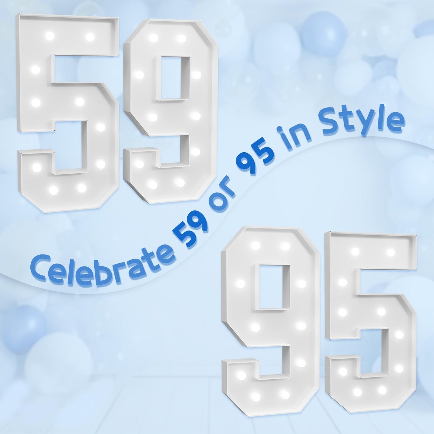 Marquee Numbers Large 59Th-Birthday Decorations: 4Ft Light Up Number Party Decor 59 Year Old Women And Men 95Th Birthday Decorat