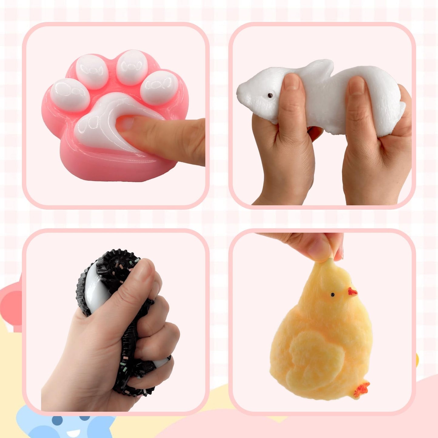 Taba Squishy Toys 5 Pack - Cute Anxiety Relaxing Stress Relief Fidget Set for Kids and Adults, Fun Sensory Toys for Party Favors
