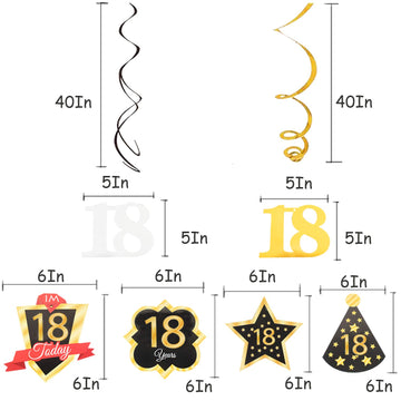 LINGTEER Happy 18th Birthday Decorations - 12Pcs Birthday Black & Gold Swirls Streamer Set,Cheers to Eighteen Years Old Bday Par