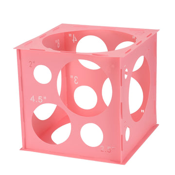 Pllieay 14 Holes Balloon Sizer Box Cube, Pink Plastic Balloon Measurement Box, Collapsible Balloon Sizer Tool With Instructions For Balloon Decoration, Balloon Arch, Balloon Columns, 1-10 Inch