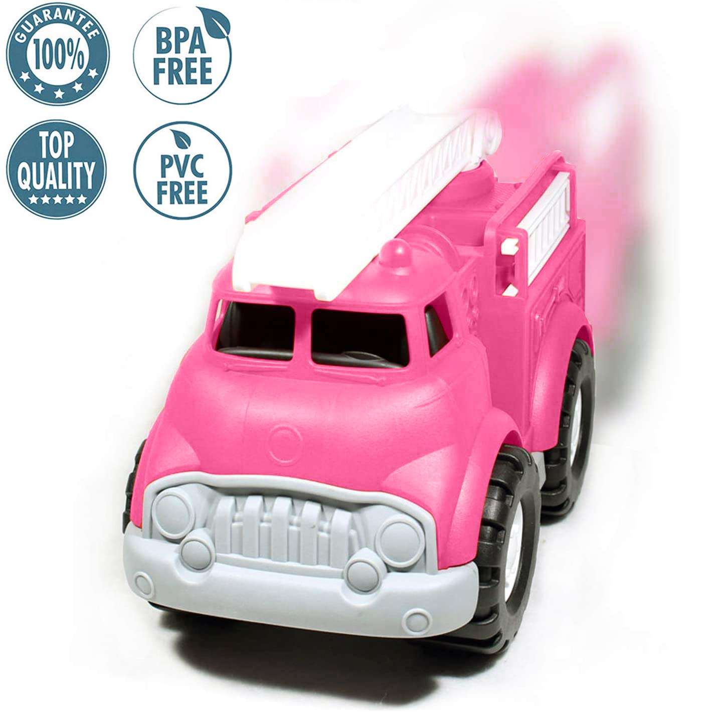 Big Plastic Toy Fire Truck for Toddlers Boys and Girls | Pink Fireman Engine Vehicle with Rescue Ladders for Indoor and Outdoor