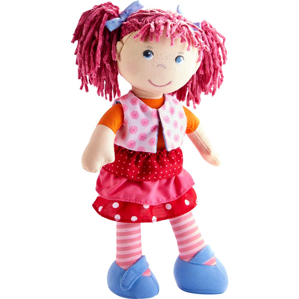 Haba Lilli-Lou 12' Soft Doll With Pink Hair In Pigtails, Blue Eyes & Embroidered Face, Machine Washable Baby Doll For Ages 18 Months+