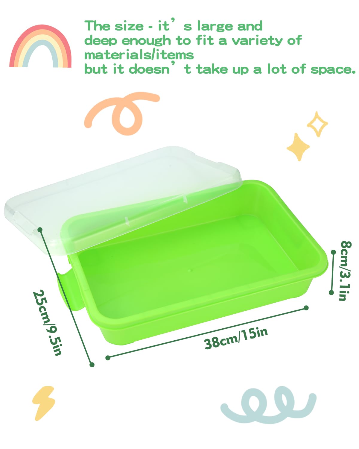 Atmini Sensory Bin Sand Tray With Lid For Toddlers 2 Pcs 15In Portable Sandbox Toy Large Plastic Tray For Kids 3 4 5 6 Fill With
