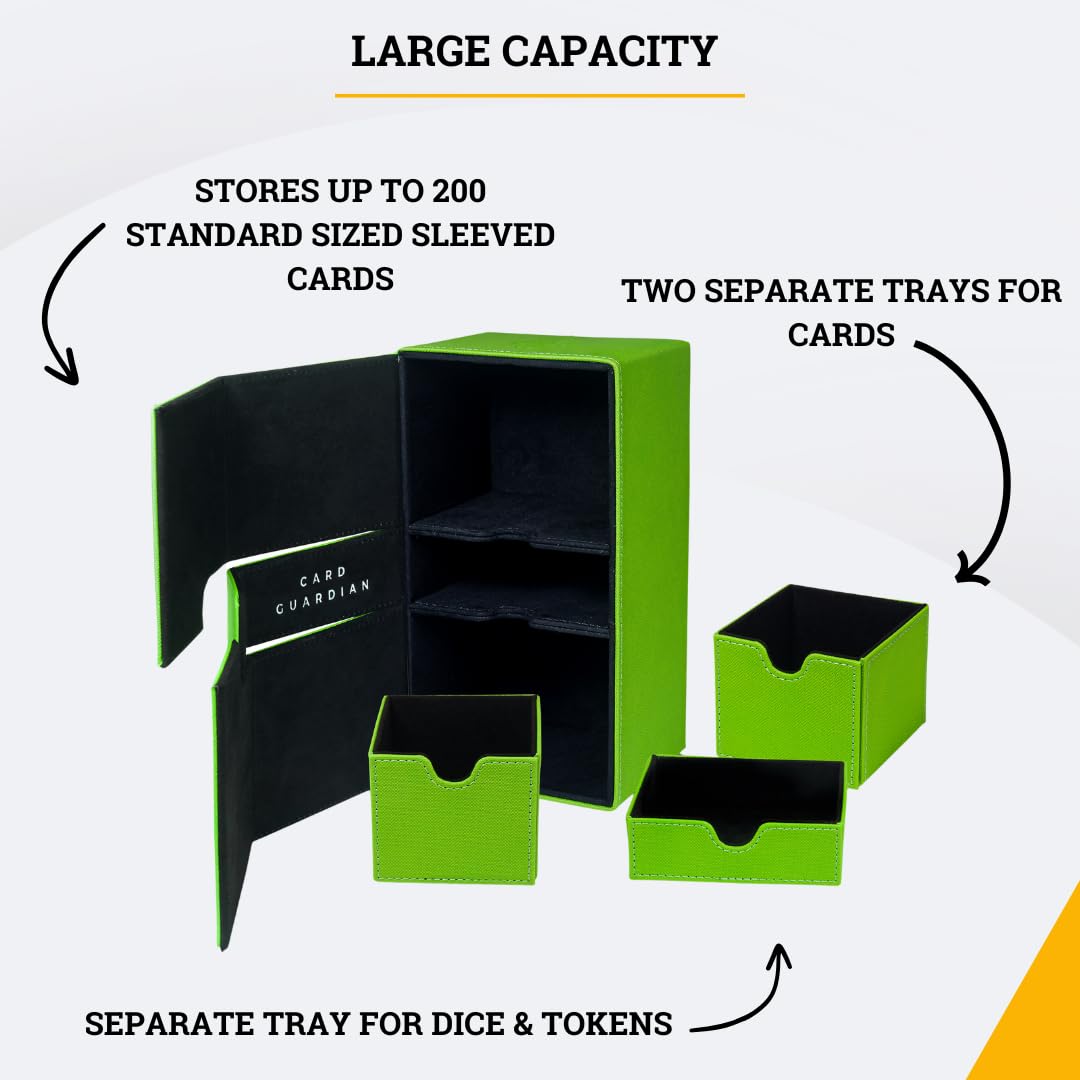 Card Guardian - Premium Double Deck Box (Lime Green) For 200+ Cards Trading Card Games Tcg Perfect For Magic The Gathering (Mtg), Commander Deck, Yugioh Deck Box, Sports Card Storage Boxes